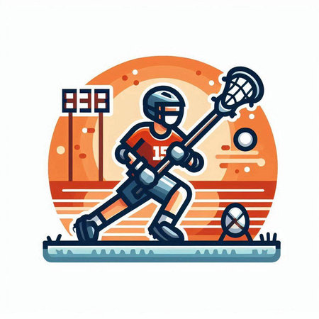 Lacrosse player on the field. Vector illustration in flat styleのイラスト素材