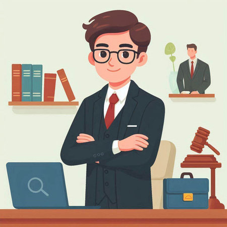 Lawyer in office. Vector illustration in flat style. Lawyer, attorney, judge, lawyer.のイラスト素材