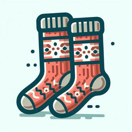 Vector illustration of a pair of Christmas socks on a light background.のイラスト素材