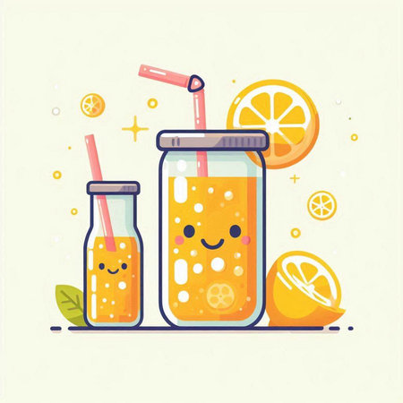 Orange smoothies in a glass jar with straws. Vector illustration.のイラスト素材