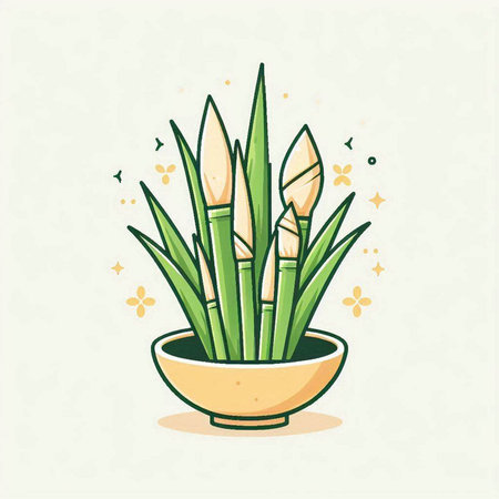 Illustration of a bamboo plant in a pot. Vector illustration.のイラスト素材