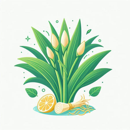 Lemon and green leaves on the white background. Vector illustration.のイラスト素材