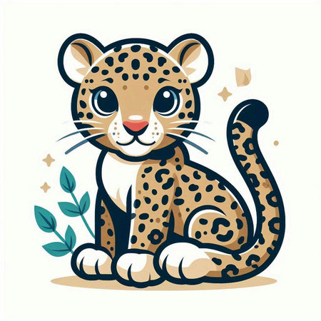 Cute leopard cartoon vector illustration. Wild animal isolated on white background.のイラスト素材