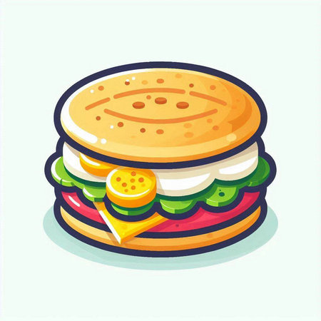Illustration of a hamburger on a white background, vector illustrationのイラスト素材