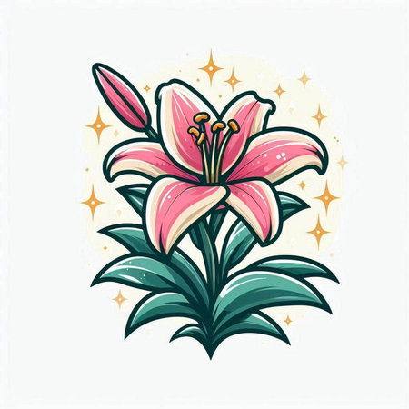 Lily flower with stars. Vector illustration of lily flower.のイラスト素材