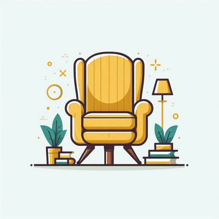 Comfortable armchair in modern flat line style. Vector illustration.のイラスト素材
