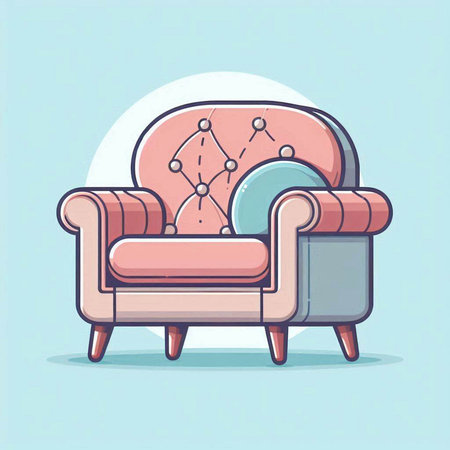 Sofa with pillows and armchair. Vector illustration.のイラスト素材
