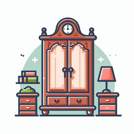 Cupboard with clock in flat style. Vector illustration for your design.のイラスト素材