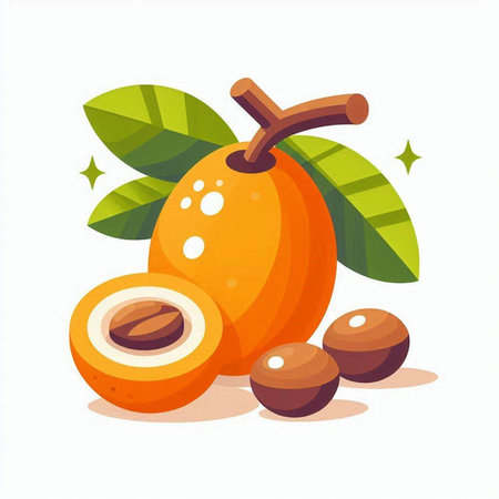 Loquat fruit vector illustration isolated on white background. Cartoon style.のイラスト素材