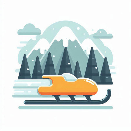 Vector illustration of a snowmobile on the background of mountains. Flat design.のイラスト素材