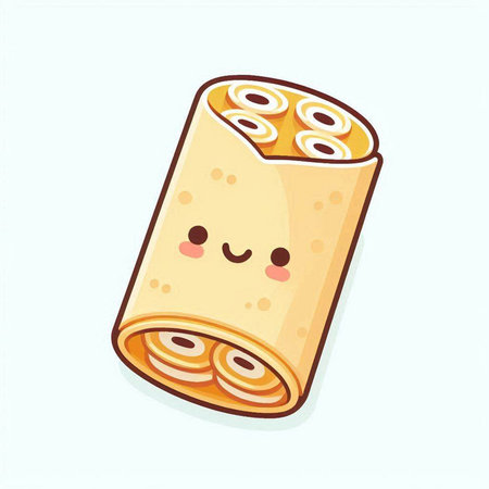 Cute kawaii roll with sesame seeds, vector illustrationのイラスト素材