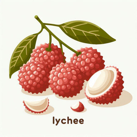 Lychee fruit. Vector illustration isolated on a white background.のイラスト素材