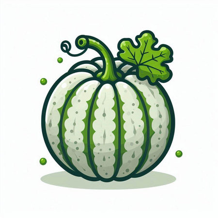 Illustration of a cartoon green watermelon on a white background.のイラスト素材