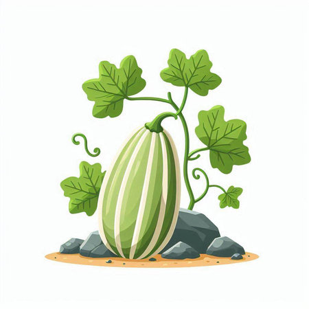 Watermelon with leaves isolated on a white background. Vector illustration.のイラスト素材