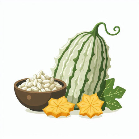 Gourd and star fruit on white background. Vector illustration.のイラスト素材