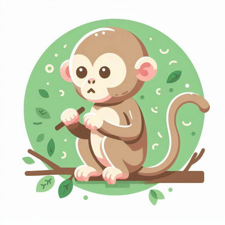 Cute monkey sitting on a tree branch. Cartoon vector illustration.のイラスト素材