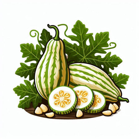 Cucumis melo or Cucumis melo. Vector illustration.のイラスト素材