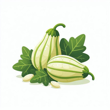 Zucchini with leaves isolated on white background. Vector illustration.のイラスト素材