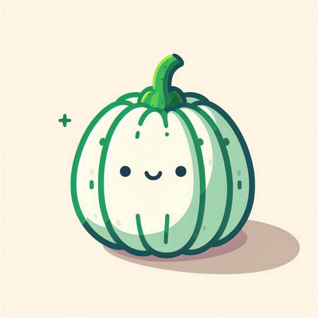 Cute cartoon green pumpkin on a light background. Vector illustration.のイラスト素材