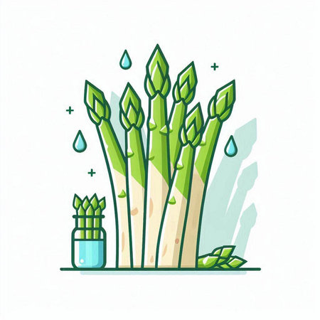 Vector illustration of fresh green asparagus in a glass vase.のイラスト素材