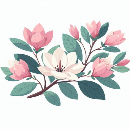 Magnolia flowers isolated on white background. Hand drawn vector illustration.のイラスト素材