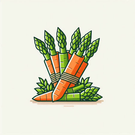 Vector illustration of fresh green asparagus and carrots in flat style.のイラスト素材