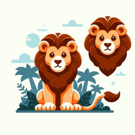 Lion and lioness vector illustration. Cute cartoon animal character.のイラスト素材