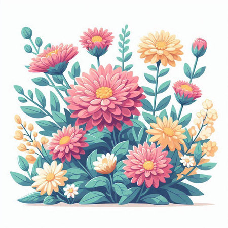 Bouquet of daisies and chrysanthemums. Vector illustration.のイラスト素材