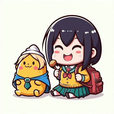 Illustration of a Cute Girl Holding a Bag and a Dogのイラスト素材