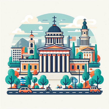 Flat style vector illustration of the Cathedral of the Assumption of the Blessed Virgin Mary in Sofia, Bulgaria.のイラスト素材