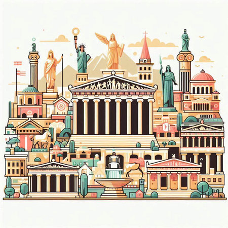 Travel to USA. United States of America. Vector illustration with famous landmarks.のイラスト素材