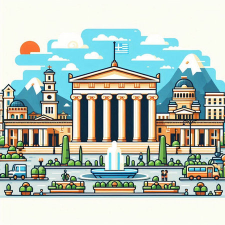 The ancient building of the Academy of Athens, Greece. Vector illustrationのイラスト素材