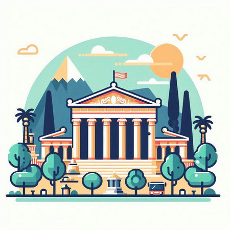 Flat design vector illustration of Athens, Greece. Art and architecture.のイラスト素材