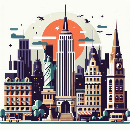 Cityscape of London, United Kingdom. Vector illustration in flat styleのイラスト素材