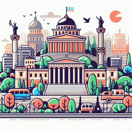 Flat design style illustration of Washington DC cityscape, USA.のイラスト素材