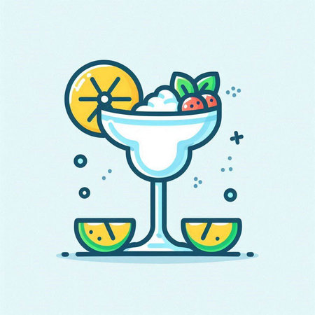 Cocktail with ice cream, lemon and strawberries. Vector illustration.のイラスト素材
