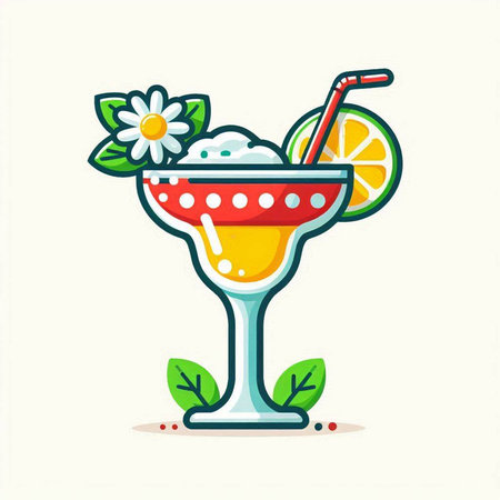 Cocktail with lemon and daisies. Vector illustration.のイラスト素材