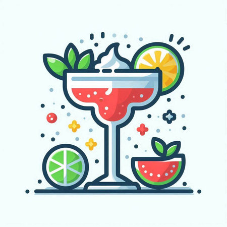 Cocktail with lime, strawberry and mint. Vector illustration.のイラスト素材