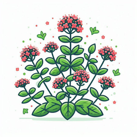 Bouquet of red flowers and green leaves. Vector illustration.のイラスト素材