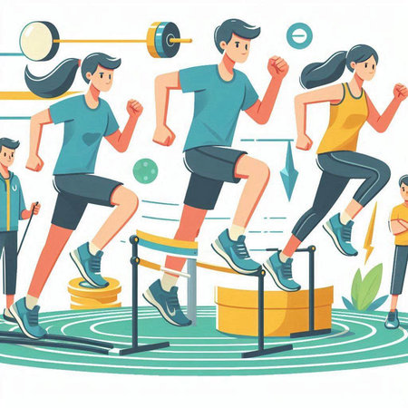 Vector illustration of a group of people engaged in physical activity in the gymのイラスト素材