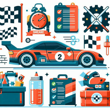 Sports car racing flat icons set. Vector illustration in cartoon style.のイラスト素材