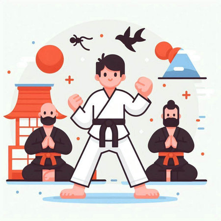 Tae Kwon Do. Vector illustration in flat cartoon style.のイラスト素材