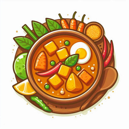 Illustration of a bowl of spicy curry on a white background.のイラスト素材