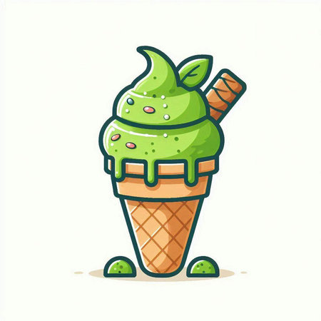 Cute ice cream in waffle cone. Vector illustration isolated on white background.のイラスト素材