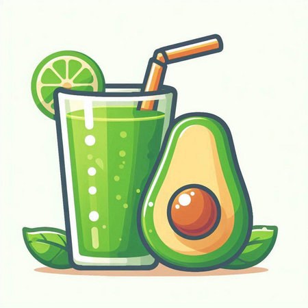 Avocado and lime smoothie. Vector illustration in cartoon style.のイラスト素材