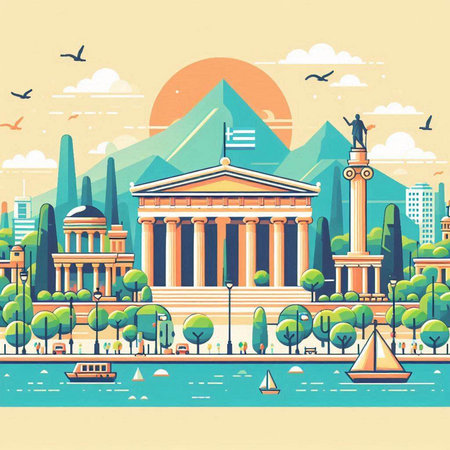 Flat design vector illustration of famous landmark of Athens, Greece.のイラスト素材