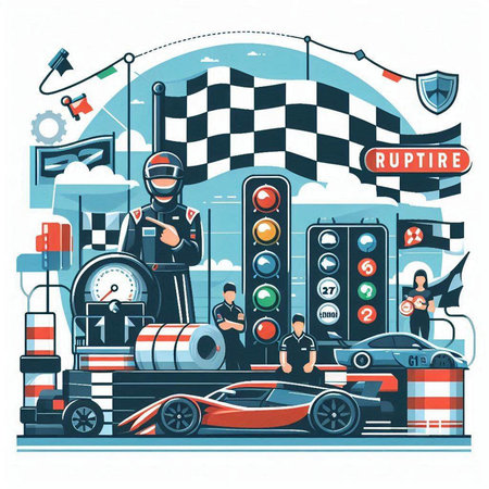 Racing car racing. Vector illustration in flat cartoon style. Racing car.のイラスト素材