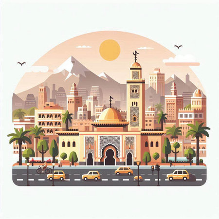 Cityscape of Dubai, United Arab Emirates in flat style. Vector illustrationのイラスト素材