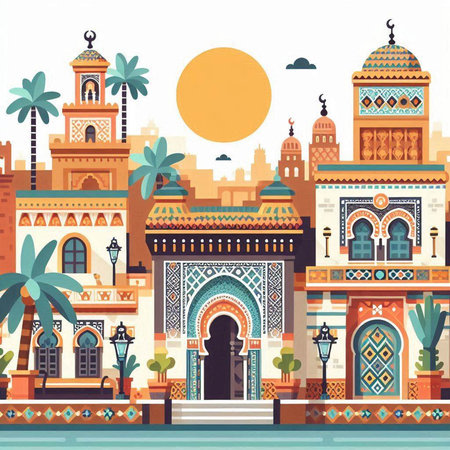 Vector illustration of Taj Mahal in Agra, Uttar Pradesh, Indiaのイラスト素材