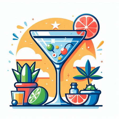 Cocktail in a martini glass. Vector flat illustration.のイラスト素材